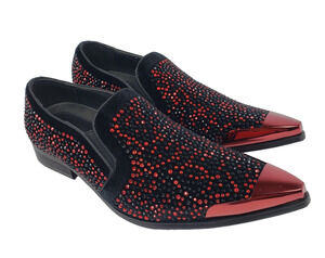 Bolano Desta Mens Size 9 Black Red Fashion Rhinestone Slip On Dress Loafer Shoes